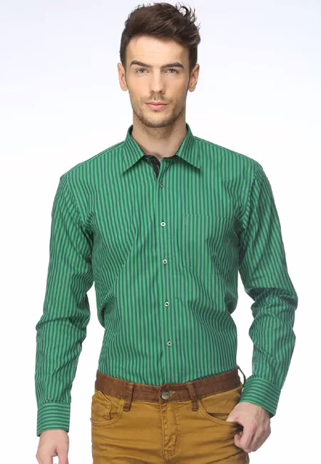 CAIRON GREEN STRIPE SMART FORMAL SHIRT