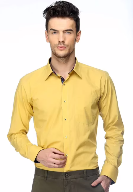 CAIRON YELLOW SOLID CLUBWEAR SHIRT