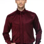 CAIRON MAROON SATIN SOLID CLUBWEAR SHIRT