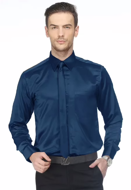 CAIRON ROYAL BLUE SATIN SOLID CLUBWEAR SHIRT