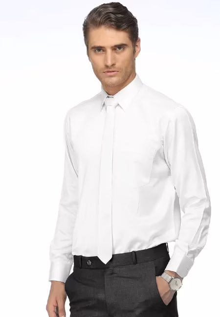 CAIRON WHITE SATIN SOLID CLUBWEAR SHIRT