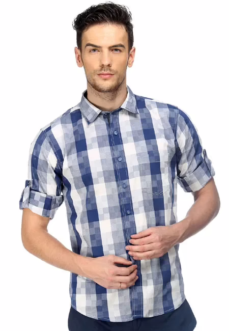 CAIRON BLUE CHECK CASUAL SHIRT