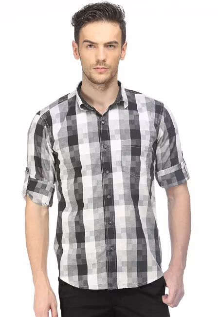 CAIRON BLACK CHECK CASUAL SHIRT