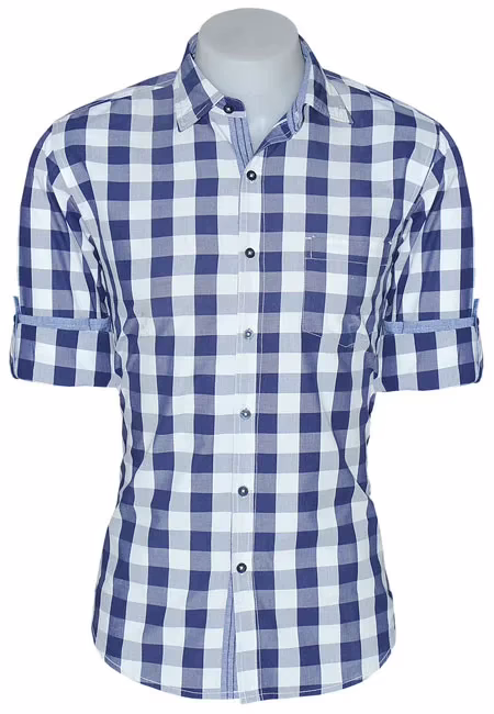 CAIRON NAVY BLUE CHECK CASUAL SHIRT