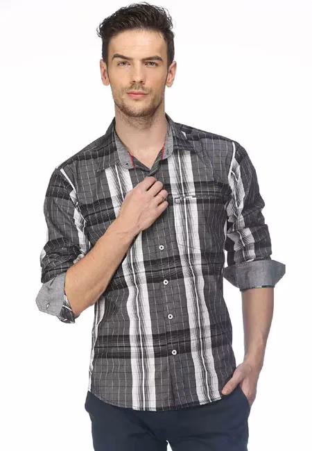 CAIRON BLACK CHECK CASUAL SHIRT