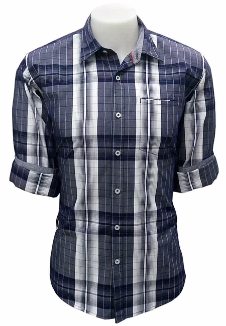 CAIRON NAVY BLUE CHECK CASUAL SHIRT