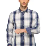 CAIRON NAVY BLUE BRUSHED CHECK CASUAL SHIRT