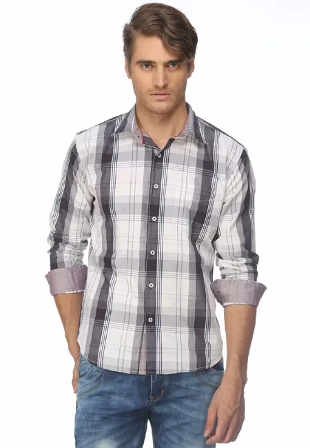 CAIRON GREEN BRUSHED CHECK CASUAL SHIRT