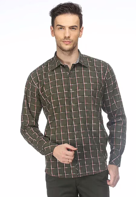CAIRON GREEN SELF PATTERN CASUAL SHIRT