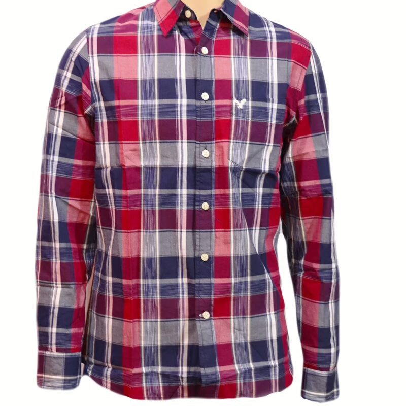 American Eagle Outfitters-Dark Red Blue Check Shirt-M