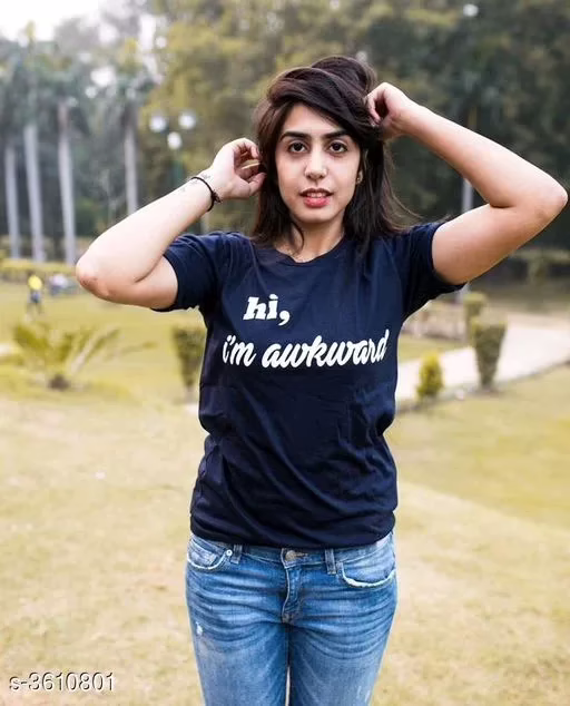 Elegant Blue Printed Cotton T-Shirts