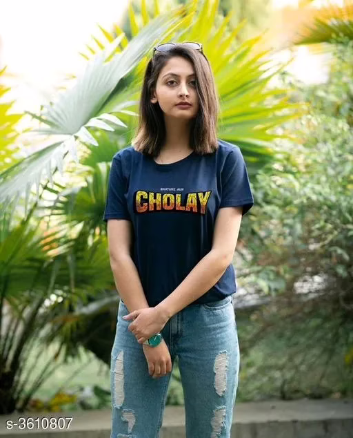 Blue Printed Womens Cotton T-Shirts