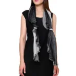 Black and Grey Stripe Double Shaded Cotton Stole For Women