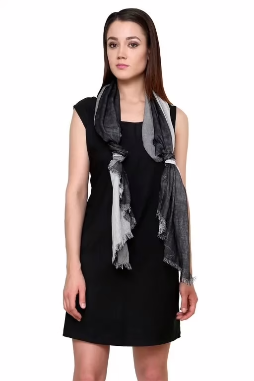 Black and Grey Stripe Double Shaded Cotton Stole For Women