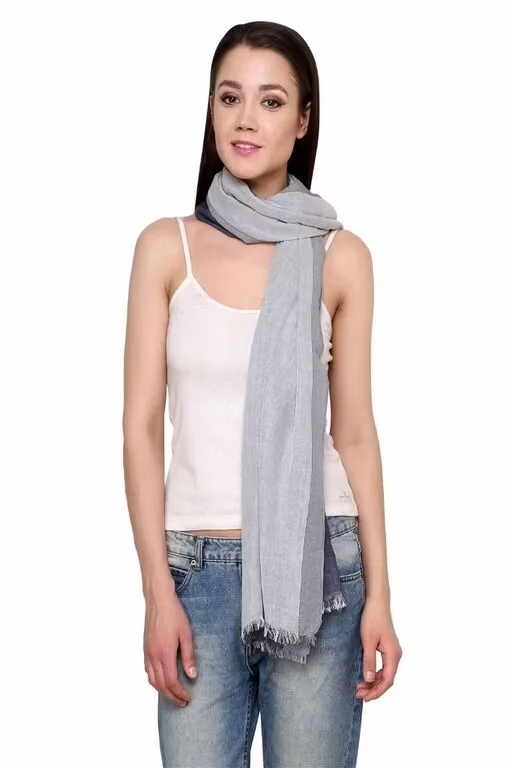 Blue And Grey Stripe Double Shaded Cotton Stole For Women