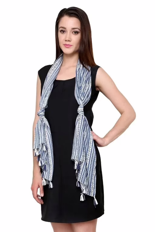 Blue & White Chevron Print Modal Stole For Women