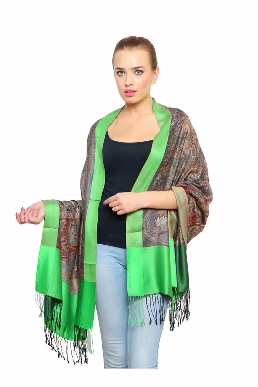Uniscarf Green Border Floral Print Shawl