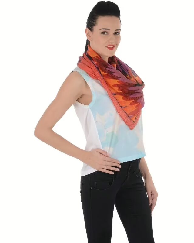 Uniscarf Orange &  Pink Square cotton scarf for women
