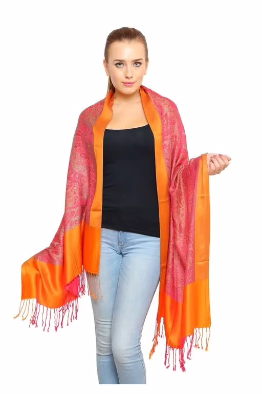 Uniscarf Orange Border Floral Print Shawl