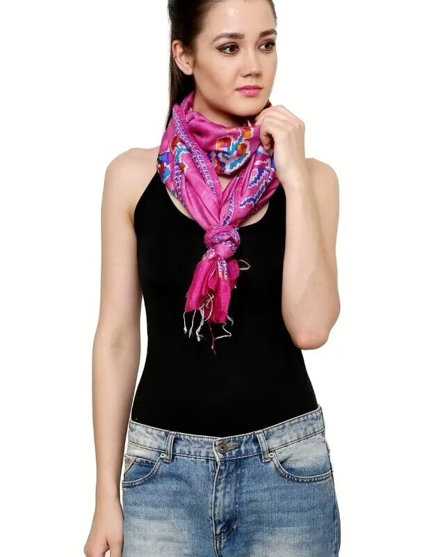 Uniscarf Pink Multicolor printed Viscose stole for women