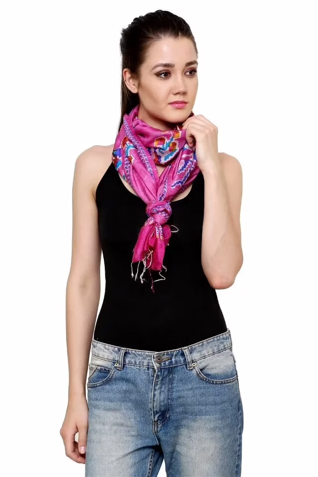 Uniscarf Pink Multicolor printed Viscose stole for women