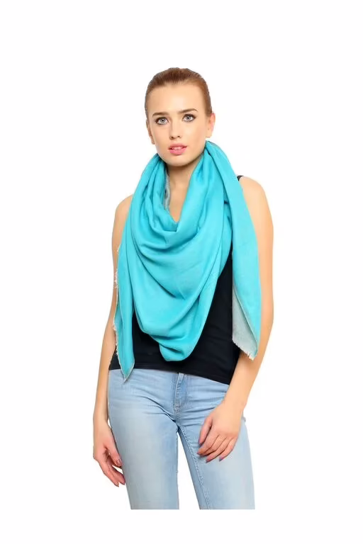 Uniscarf Silk Wool Reversible Turquoise and Grey Shawl