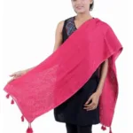 Pink Solid Linen Stole with tassel's for women