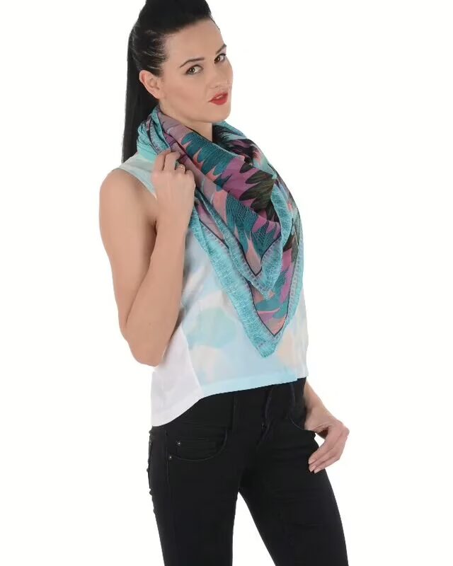 Uniscarf Turqoise &  Pink Square cotton scarf for women