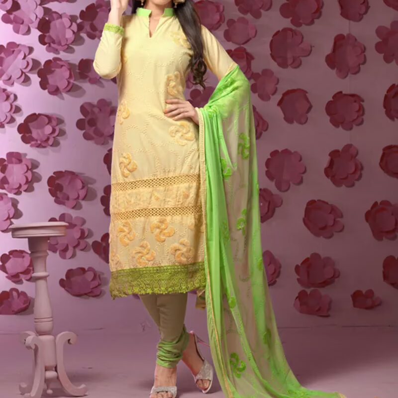 VandV Churidar Yellow Dress Material