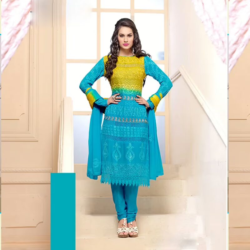 VandV Beautiful Design In Sky Blue Dress Material