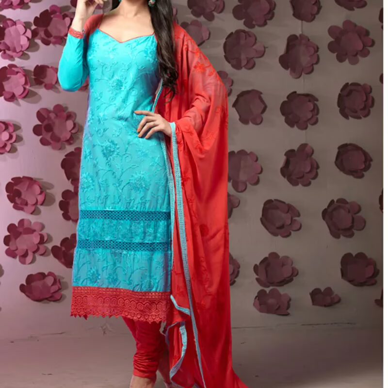 VandV Blue Designer Embroidery Work Dress Material