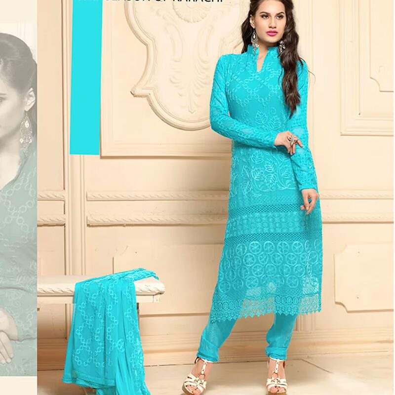 VandV Pure Chiffon Sky Blue Dress Material