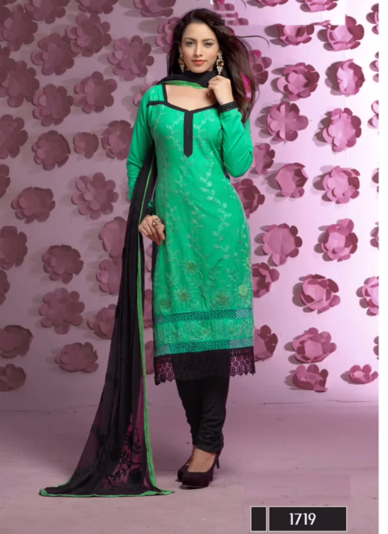 VandV Green Colour Churidar Dress Material