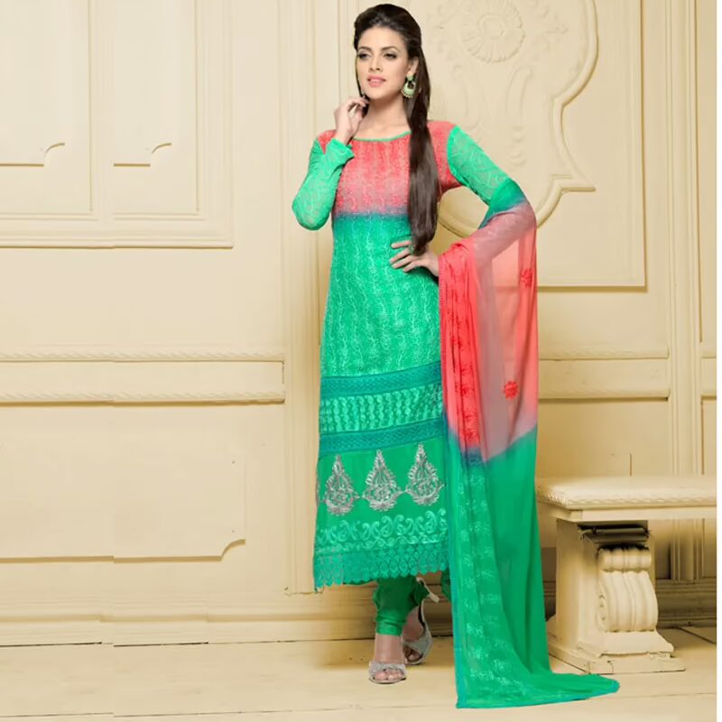 VandV Long Green Karachi Work Designer Salwar Suits