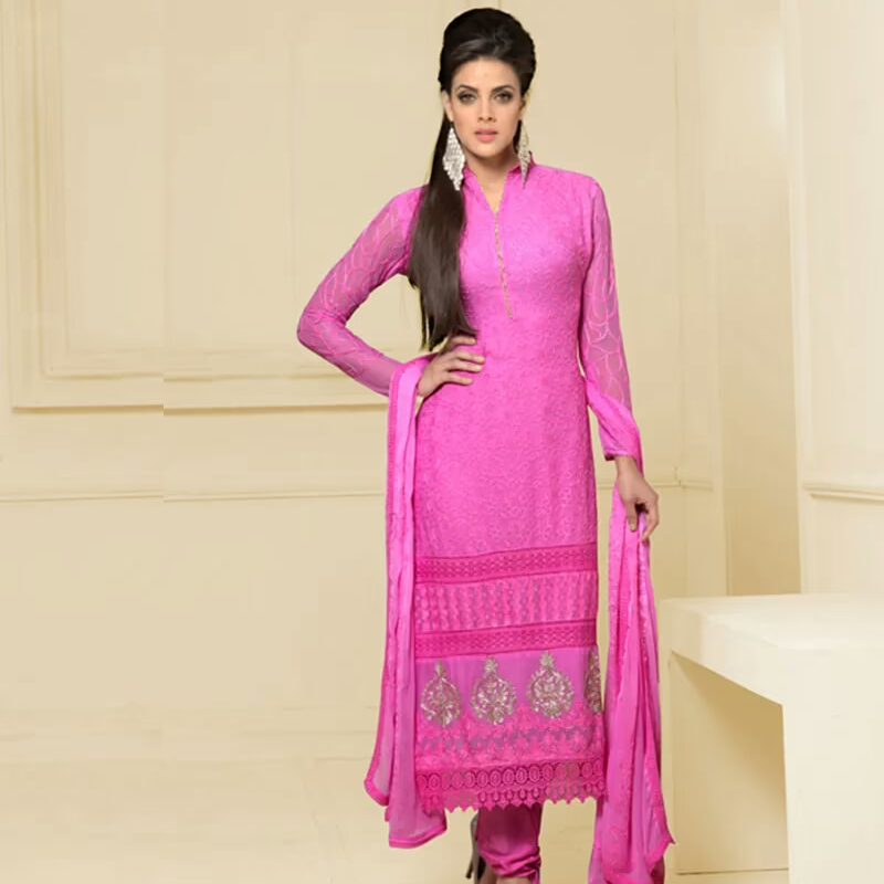 VandV Long Pink Karachi Work Designer Salwar Suits