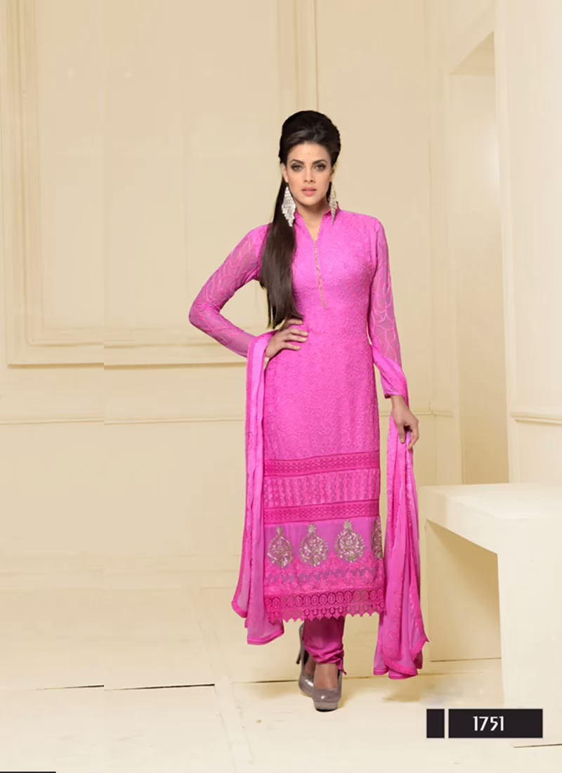 VandV Long Pink Karachi Work Designer Salwar Suits