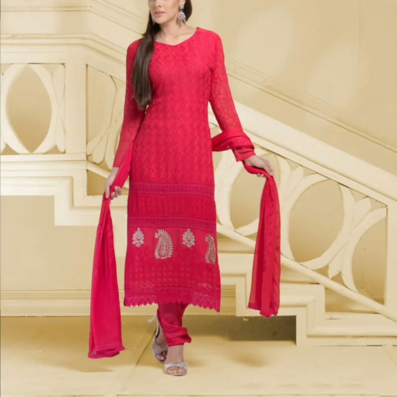 VandV Long Red Karachi Work Designer Salwar Suits