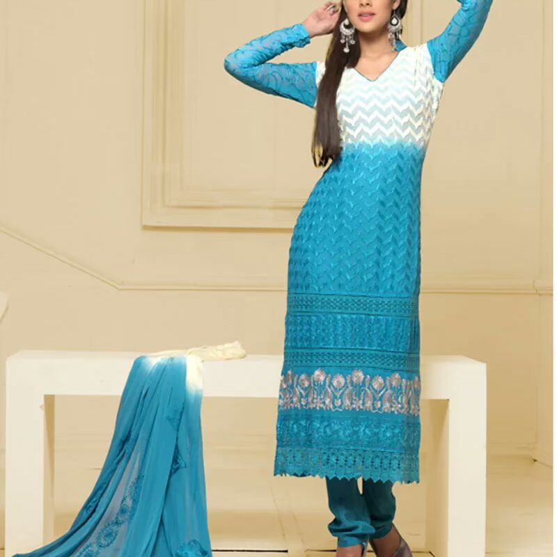 VandV Long White,Sky Karachi Work Designer Salwar Suits