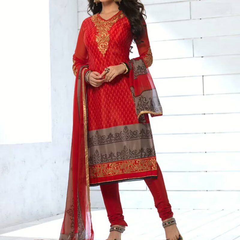 VandV New Collection Red Designer Dress Material
