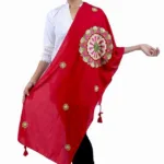 Circle of Red Lotus Pure Cotton Embroidered Stole for women