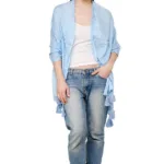 Sky Blue Silver Square Polka Viscose stole with Tassels for women