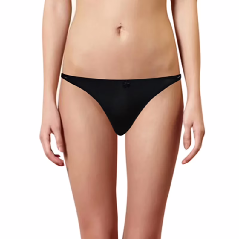 Hot Black Back Floral Work Double String Thong