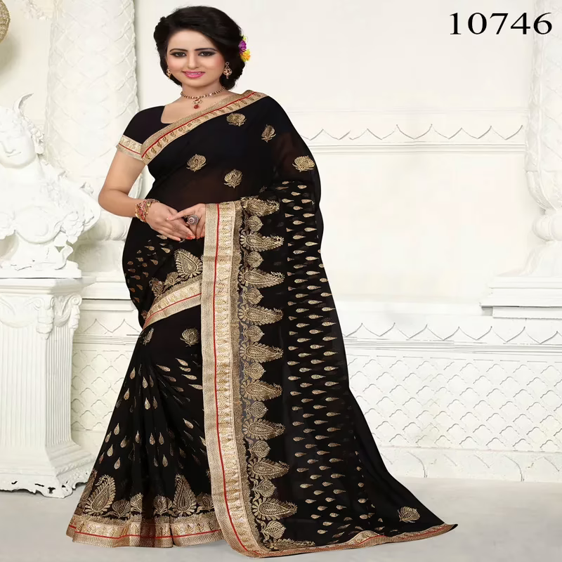 Viva N Diva Black Colored Georgette Saree