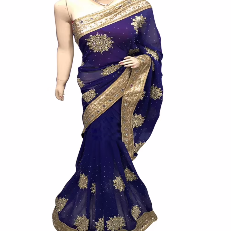 Viva N Diva Blue Colored Georgette Saree