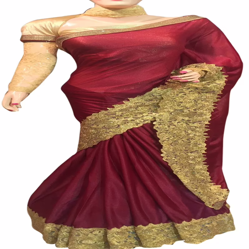 Viva N Diva Red Colored Velvet And Net Saree