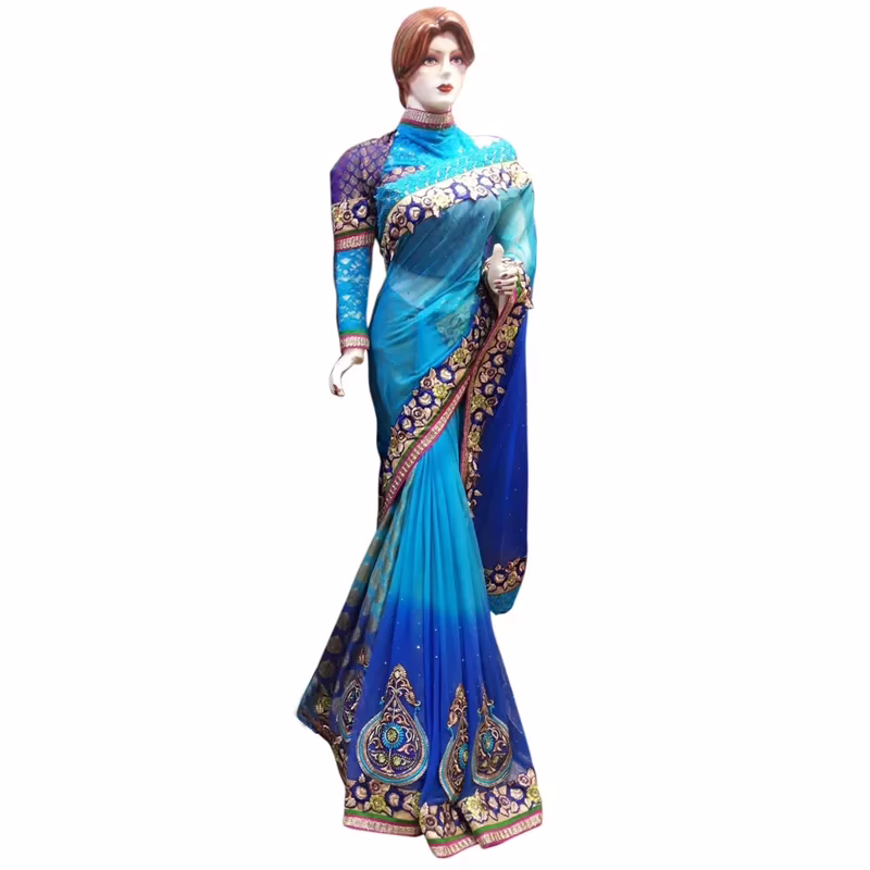 Viva N Diva Blue Colored Georgette Saree