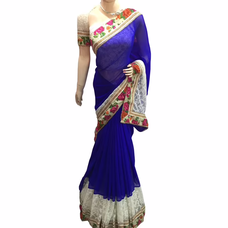 Viva N Diva Blue Colored Georgette Saree