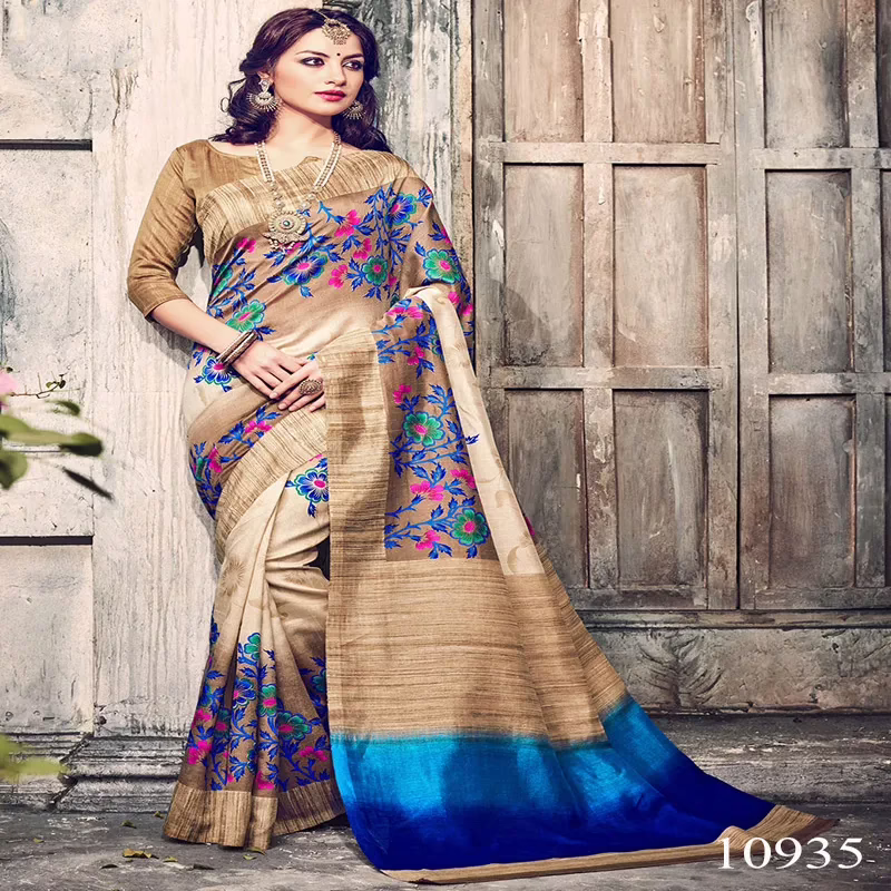 Viva N Diva Beige  Bhagalpuri Silk Printed Saree