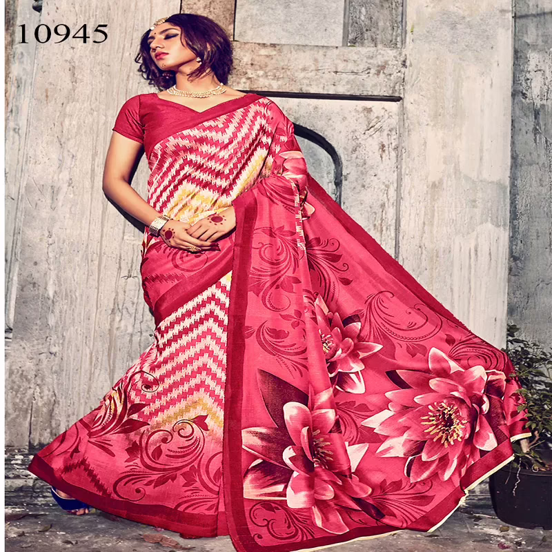 Viva N Diva Beige & Dusty Pink Colored Bhagalpuri Silk Printed Saree