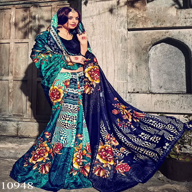 Viva N Diva Blue Colored Bhagalpuri Silk Printed Saree
